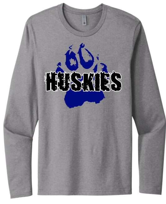 Huskies Distressed Paw Next Level Cotton Long Sleeve Tee