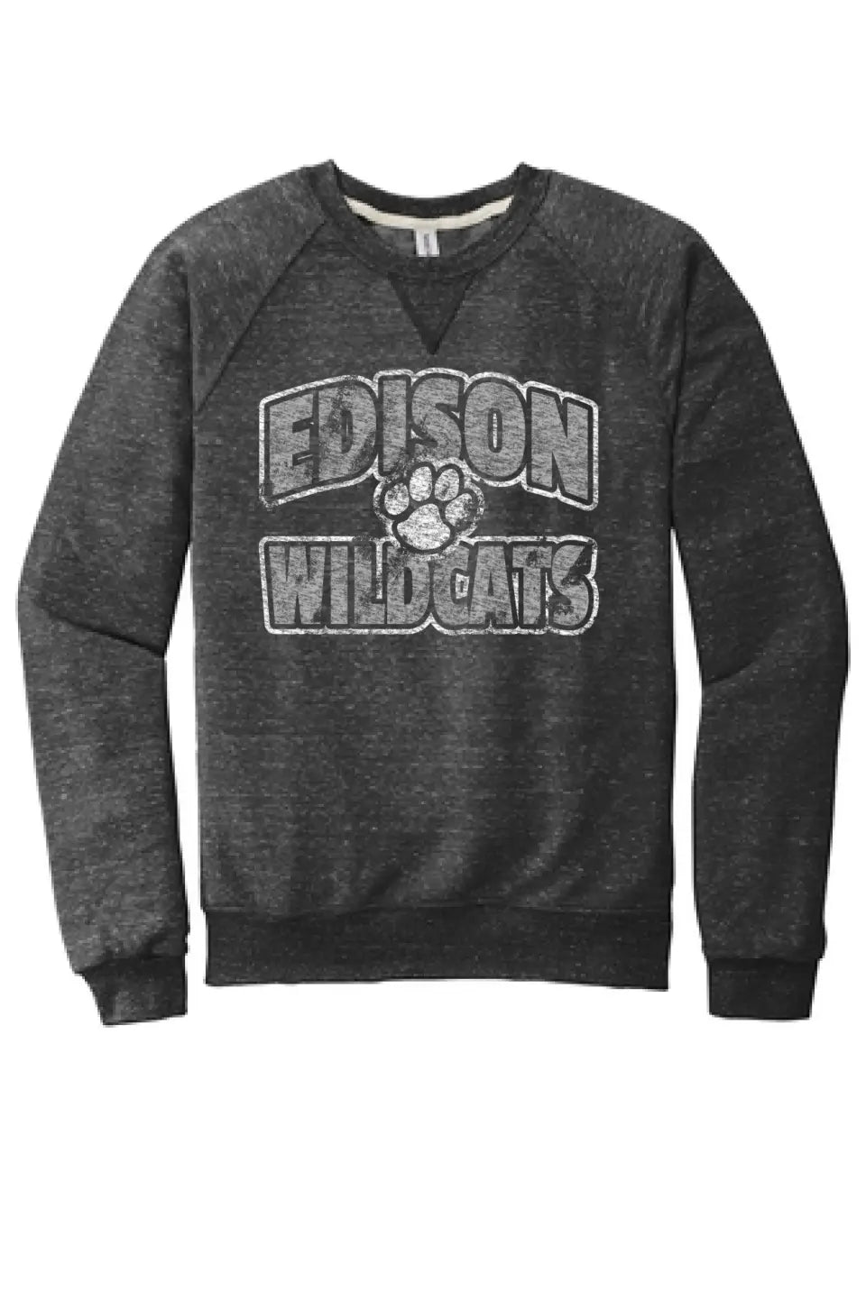 Edison Distressed Paw Jerzees Snow Heather French Terry Raglan Crew