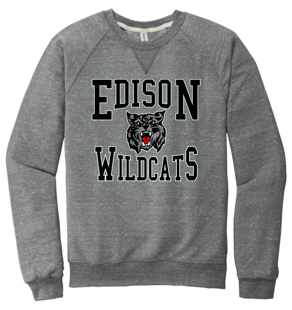 Edison Retro Wildcat Jerzees Snow Heather French Terry Raglan Crew