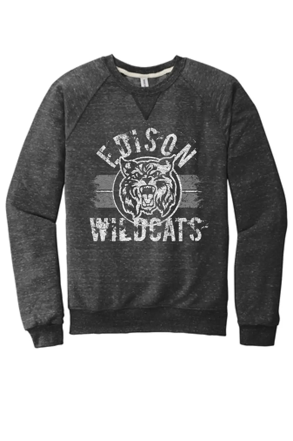 Edison Wildcat 2023-03 Distressed Jerzees Snow Heather French Terry Raglan Crew