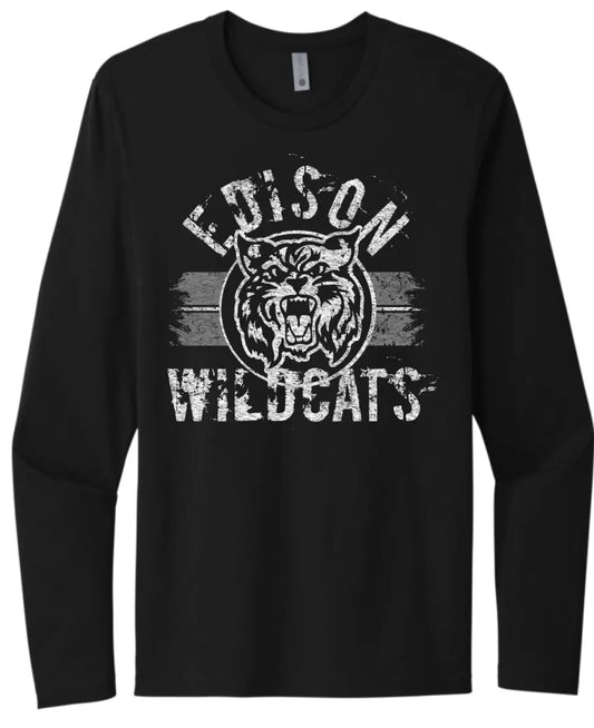 Edison Wildcat 2023-03 Distressed Next Level Cotton Long Sleeve Tee