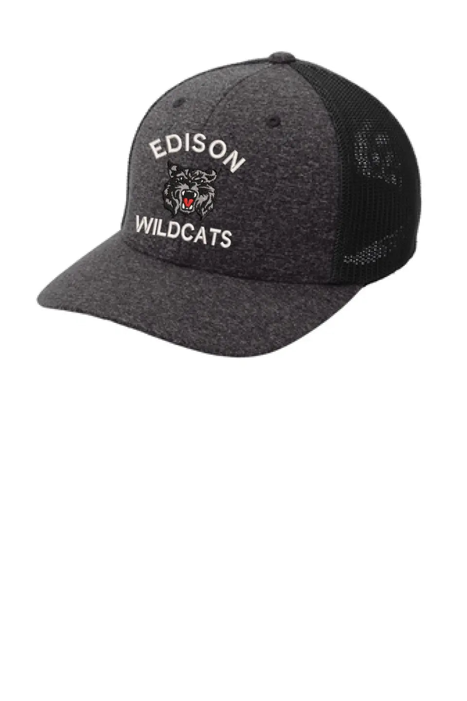 Edison Wildcats Embroidery on Black Mesh Back Trucker Cap