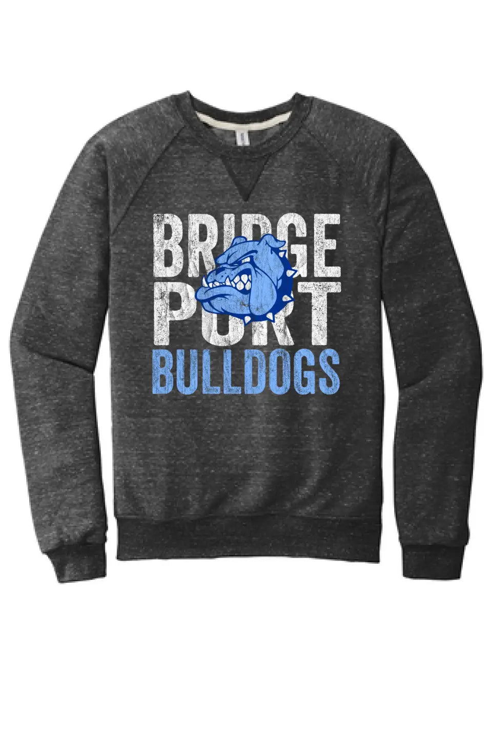 Bridgeport 2023- 01 Distressed Jerzees Snow Heather French Terry Raglan Crew