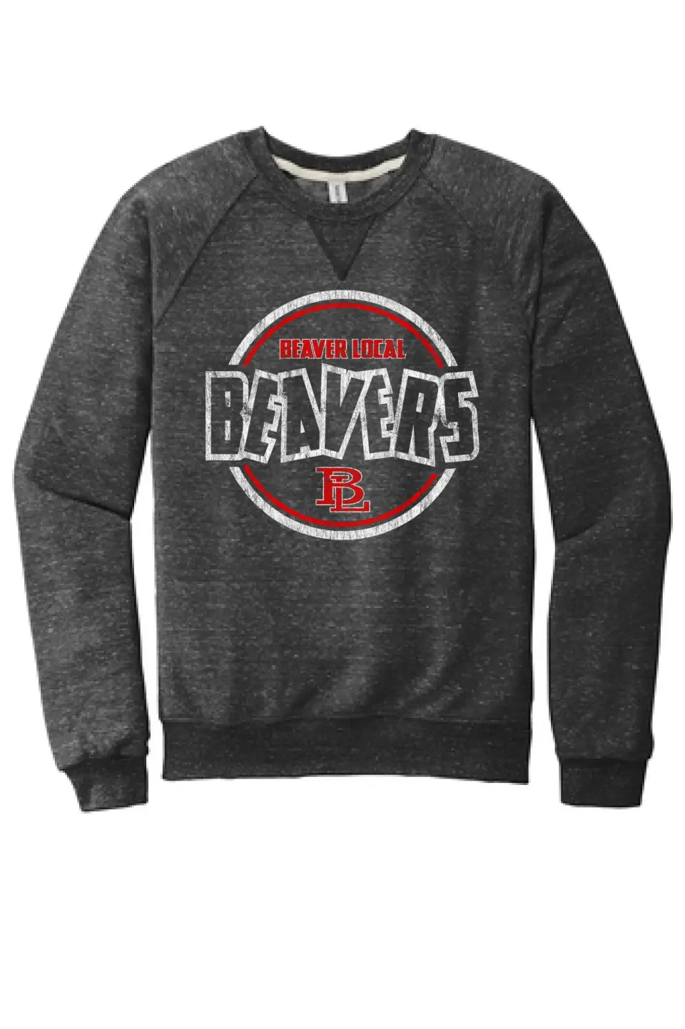 Beaver Local 2023-13 Distressed Jerzees Snow Heather French Terry Raglan Crew