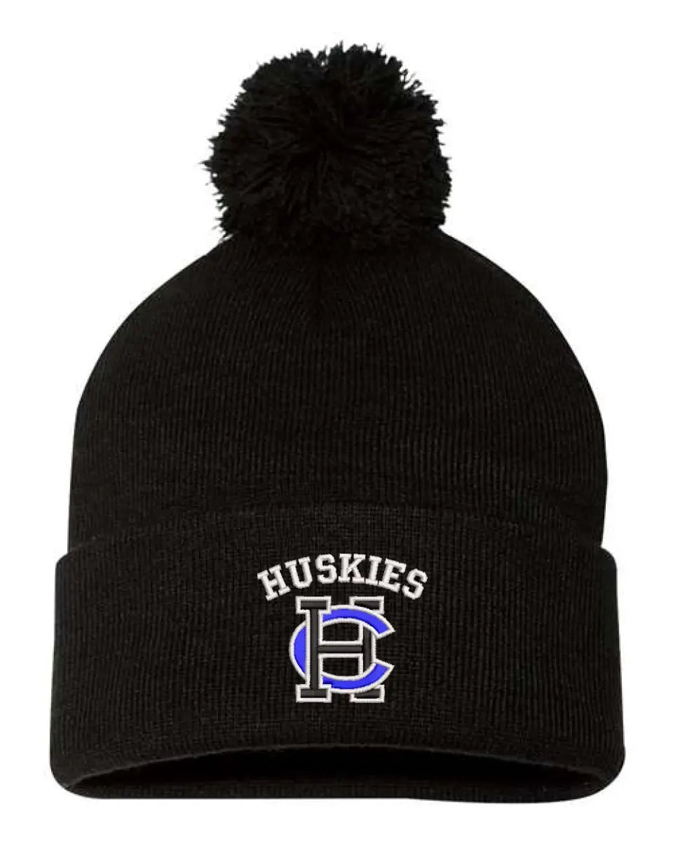 Harrison Central Embroidery Pom-Pom Cuffed Beanie