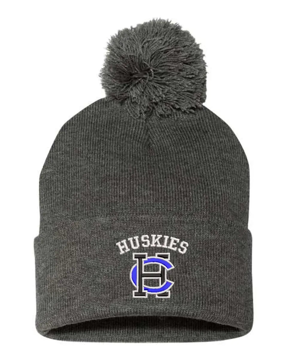 Harrison Central Embroidery Pom-Pom Cuffed Beanie