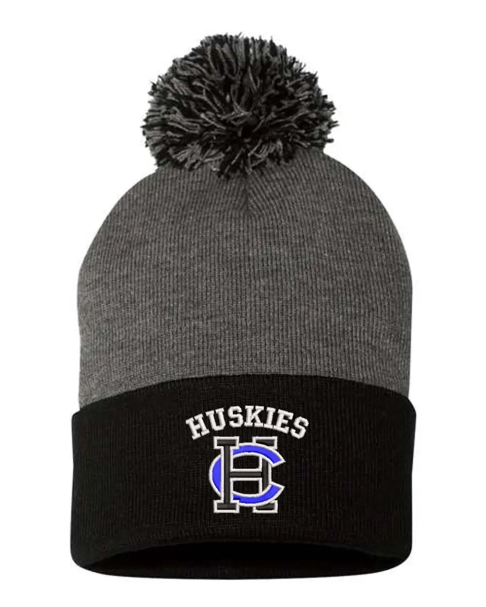 Harrison Central Embroidery Pom-Pom Cuffed Beanie
