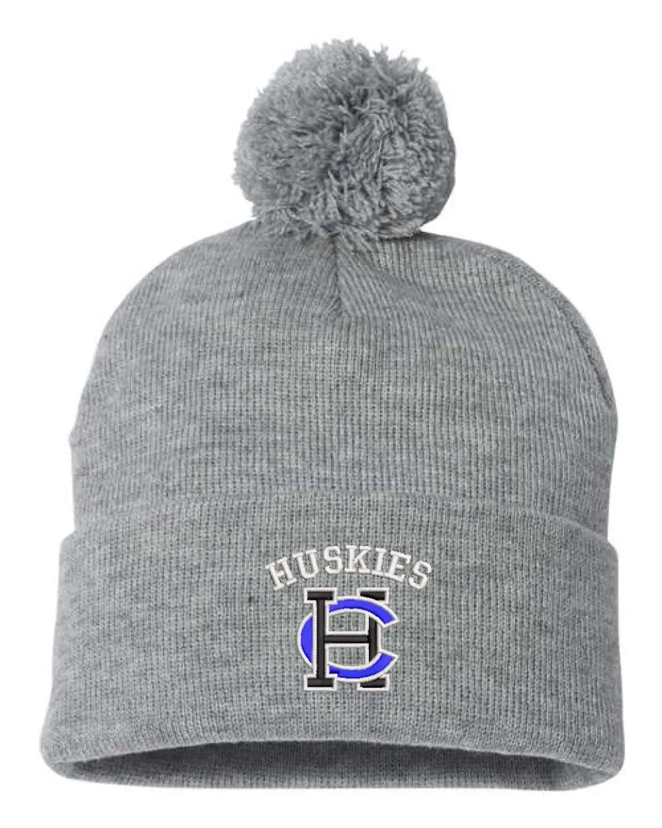 Harrison Central Embroidery Pom-Pom Cuffed Beanie
