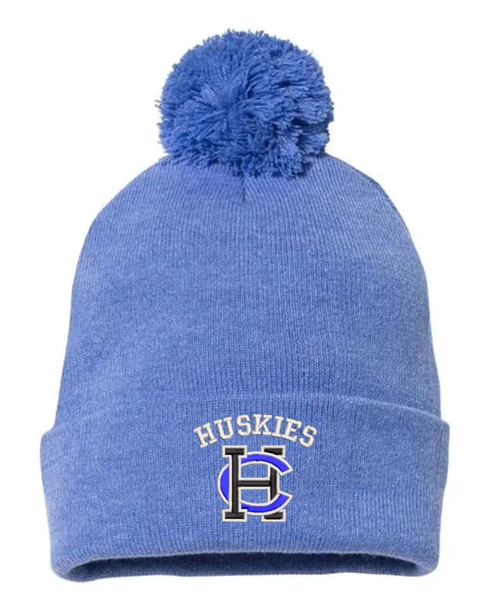 Harrison Central Embroidery Pom-Pom Cuffed Beanie
