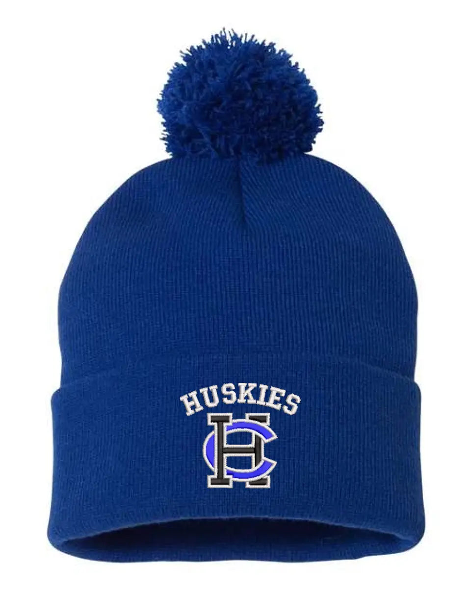 Harrison Central Embroidery Pom-Pom Cuffed Beanie