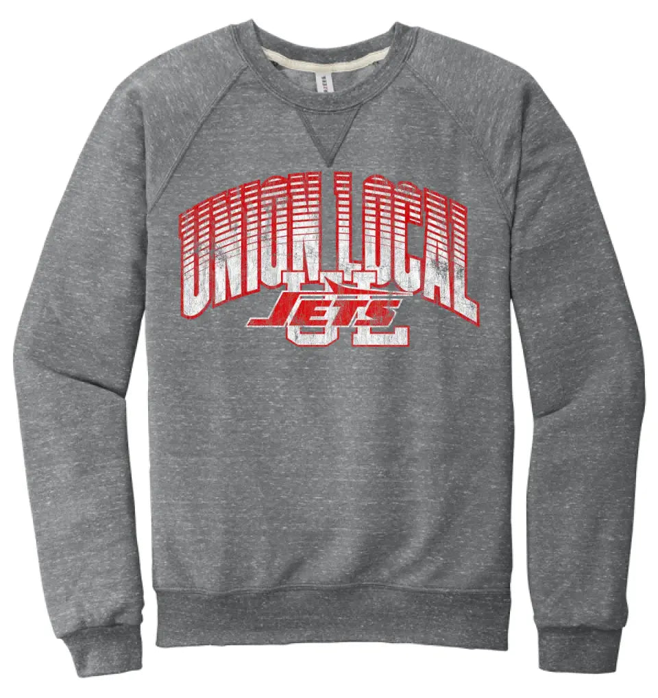Union Local 2023 05 Distressed Jerzees Snow Heather French Terry Raglan Crew
