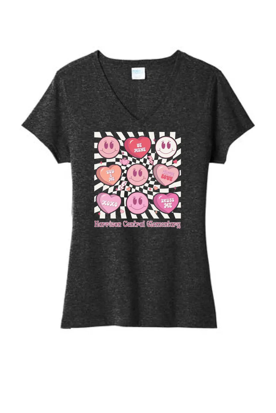 Harrison Central Elem Hearts Ladies Tri-Blend V-Neck Tee