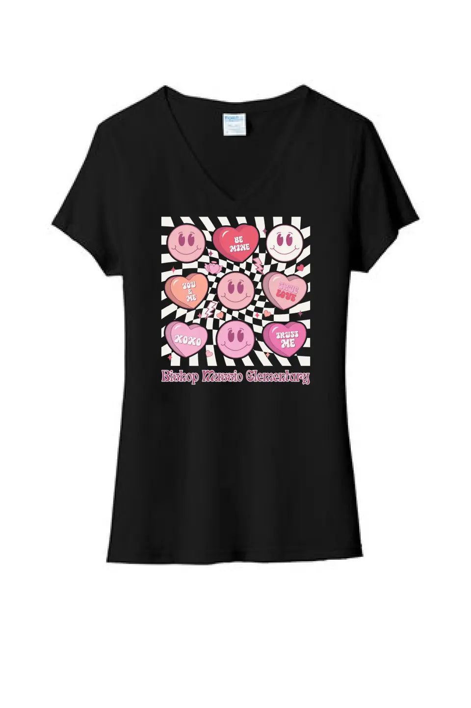 Bishop Mussio Elem Hearts Ladies Tri-Blend V-Neck Tee