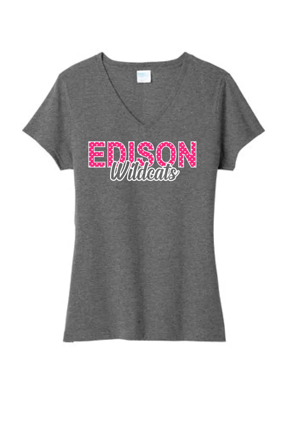 Edison Wildcats Hearts Ladies Tri-Blend V-Neck Tee