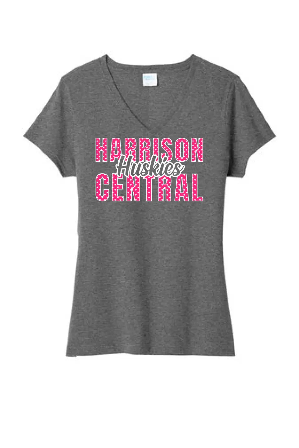 Harrison Central Huskies Hearts Ladies Tri-Blend V-Neck Tee