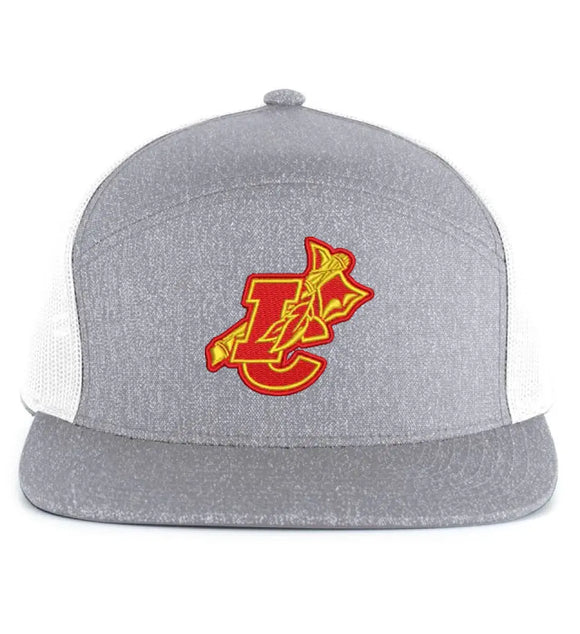Indian Creek IC logo with Tomahawk Embroidery 6-Panel Arch Trucker Snapback Cap