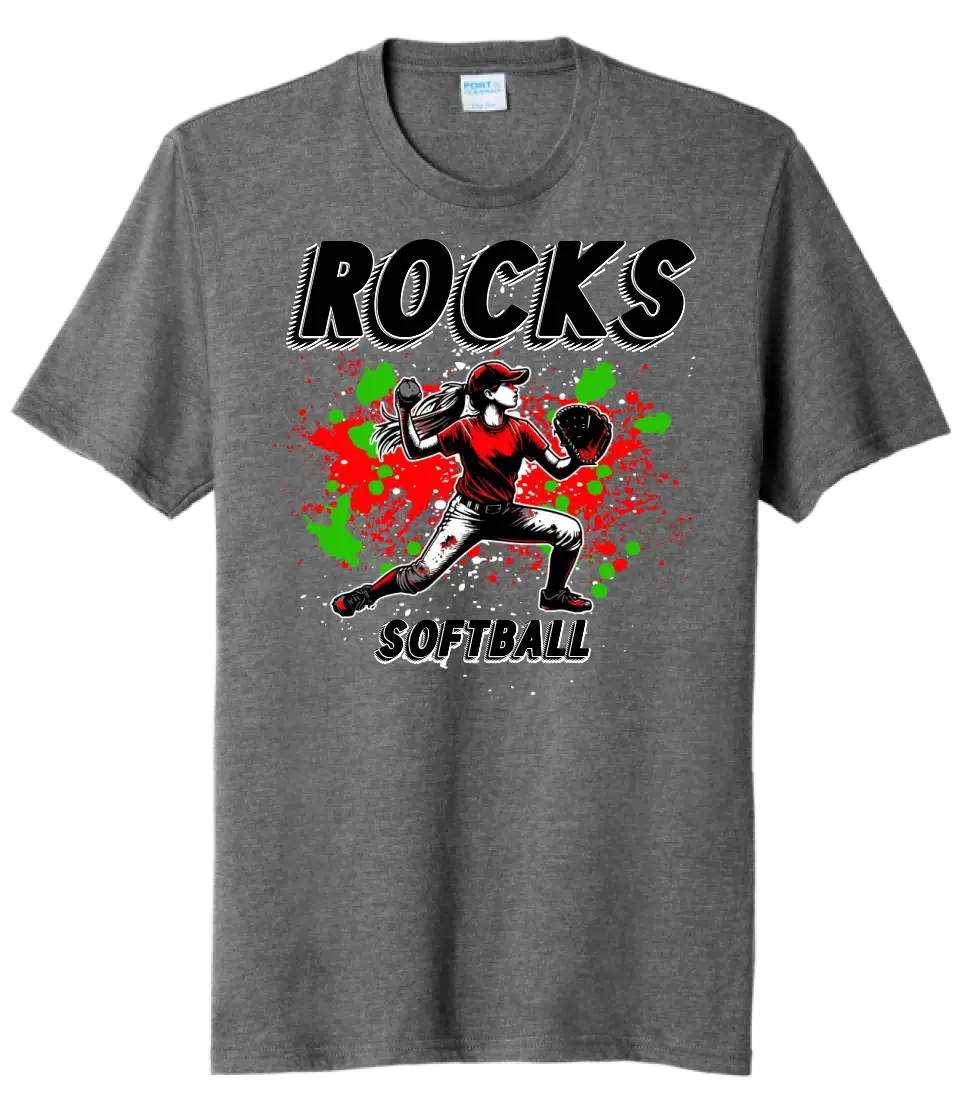 Softball Throw- Red and Green CUSTOM TEXT Tri-Blend Tee