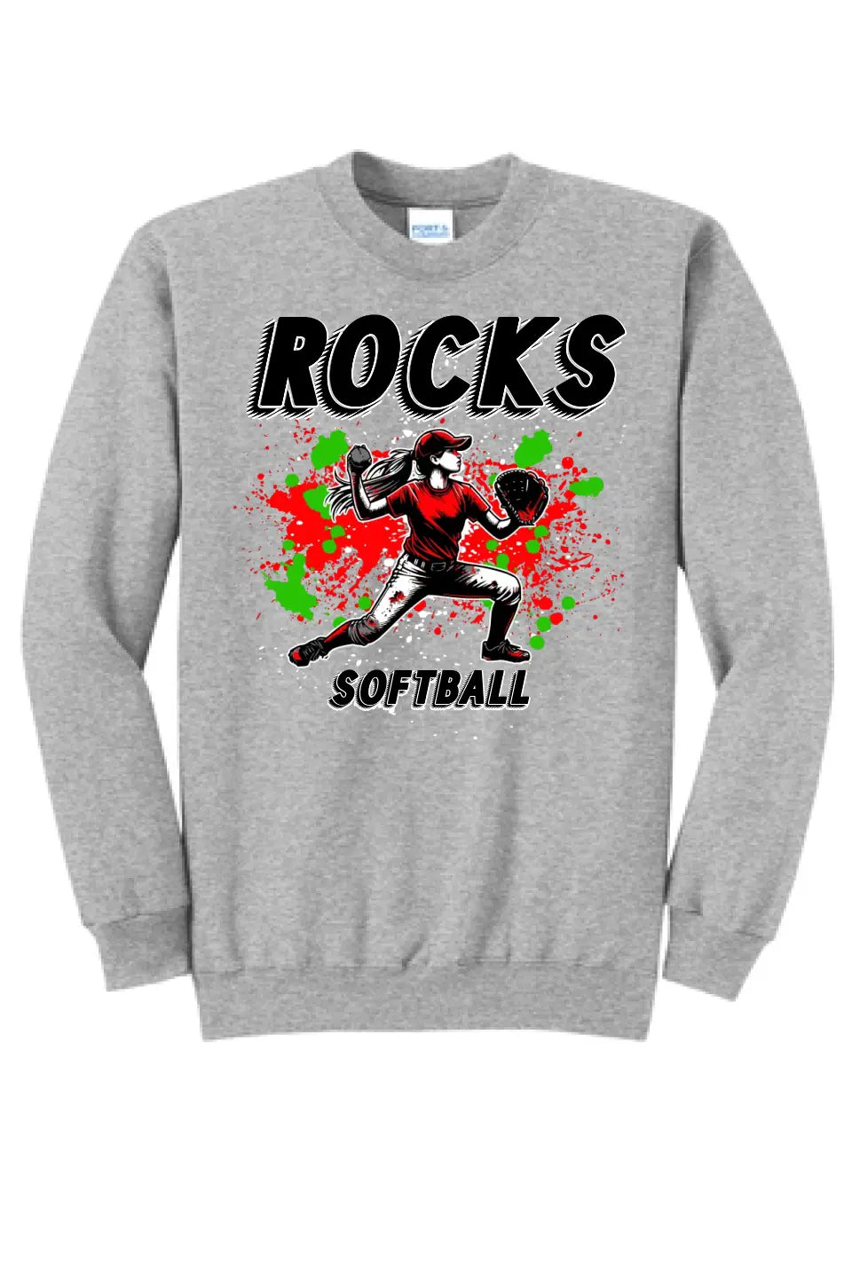 Softball Throw- Red and Green CUSTOM TEXT Core Fleece Crewneck Sweatshirt