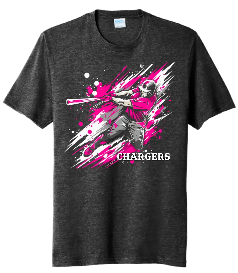 Baseball Slugger- Hot Pink CUSTOM TEXT Tri-Blend Tee