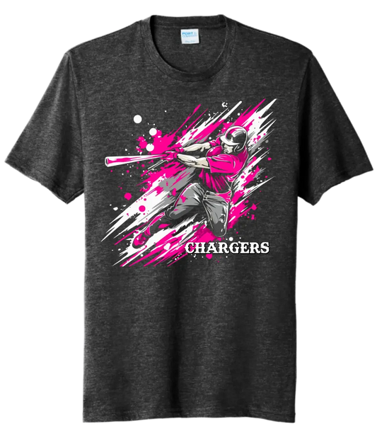 Baseball Slugger- Hot Pink CUSTOM TEXT Tri-Blend Tee