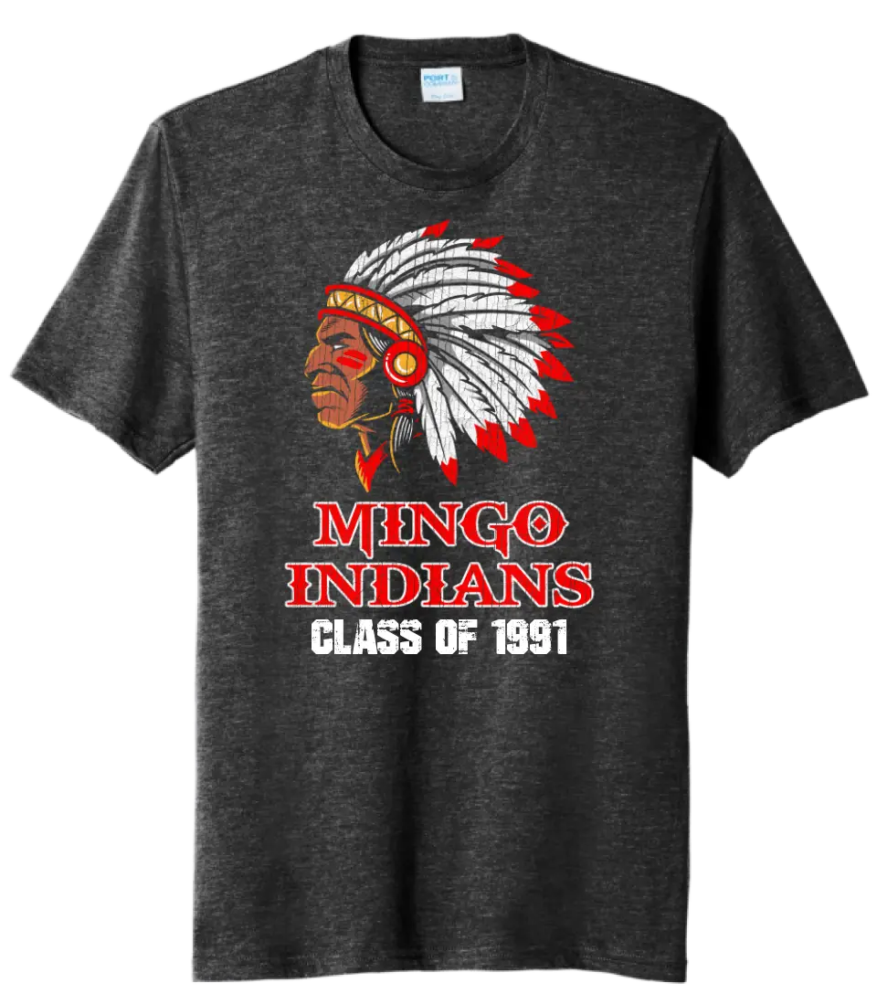 Mingo Indians Distressed Design 01 Custom Graduation Tri-Blend Tee
