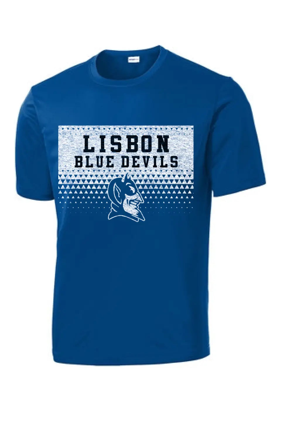 Lisbon Blue Devils Triangles Distressed PosiCharge Competitor Tee