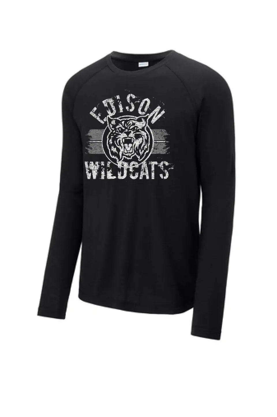 Edison Wildcat 2023-03 Distressed Long Sleeve Tri-Blend Wicking Raglan Tee