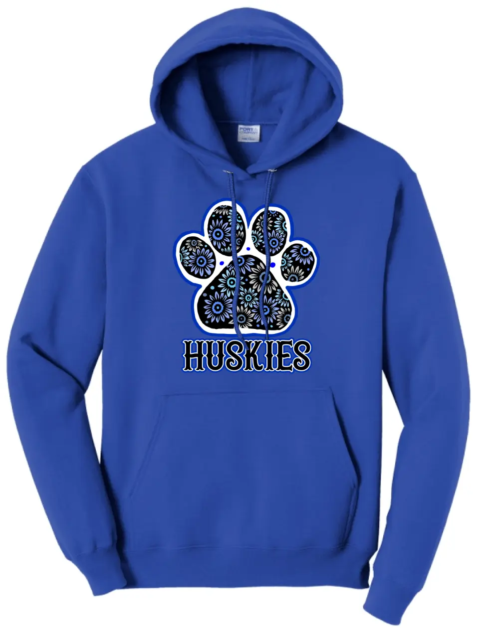 Huskies Flower Paw Fleece Pullover Hooded Sweatshirt