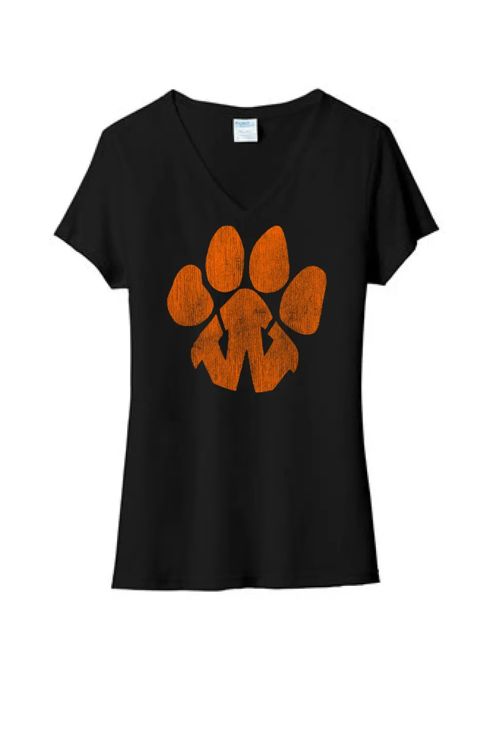 Wellsville Distressed Tiger Paw Logo Ladies Tri-Blend V-Neck Tee