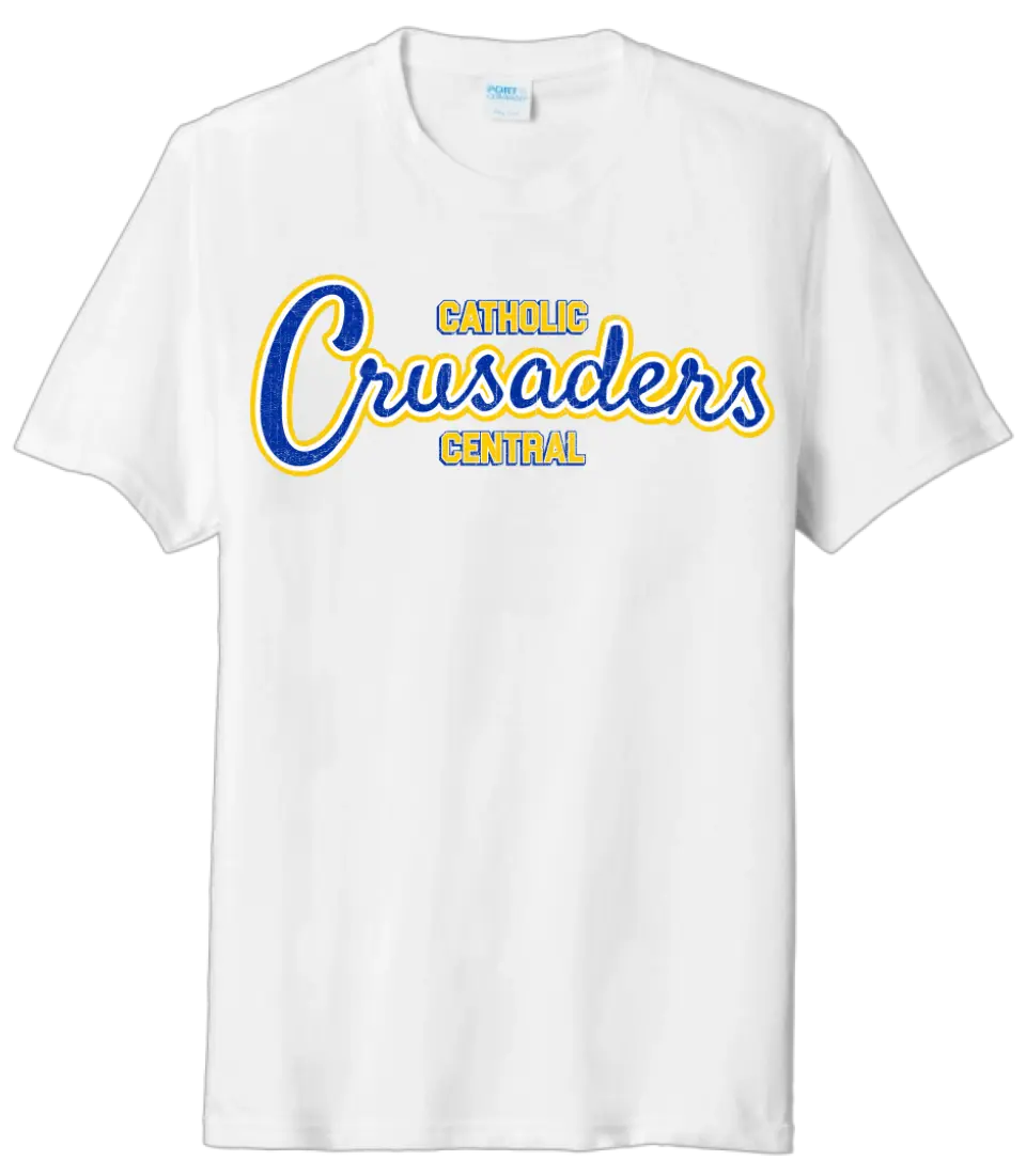 Steubenville Catholic Central Distressed Crusaders Script Tri-Blend Tee