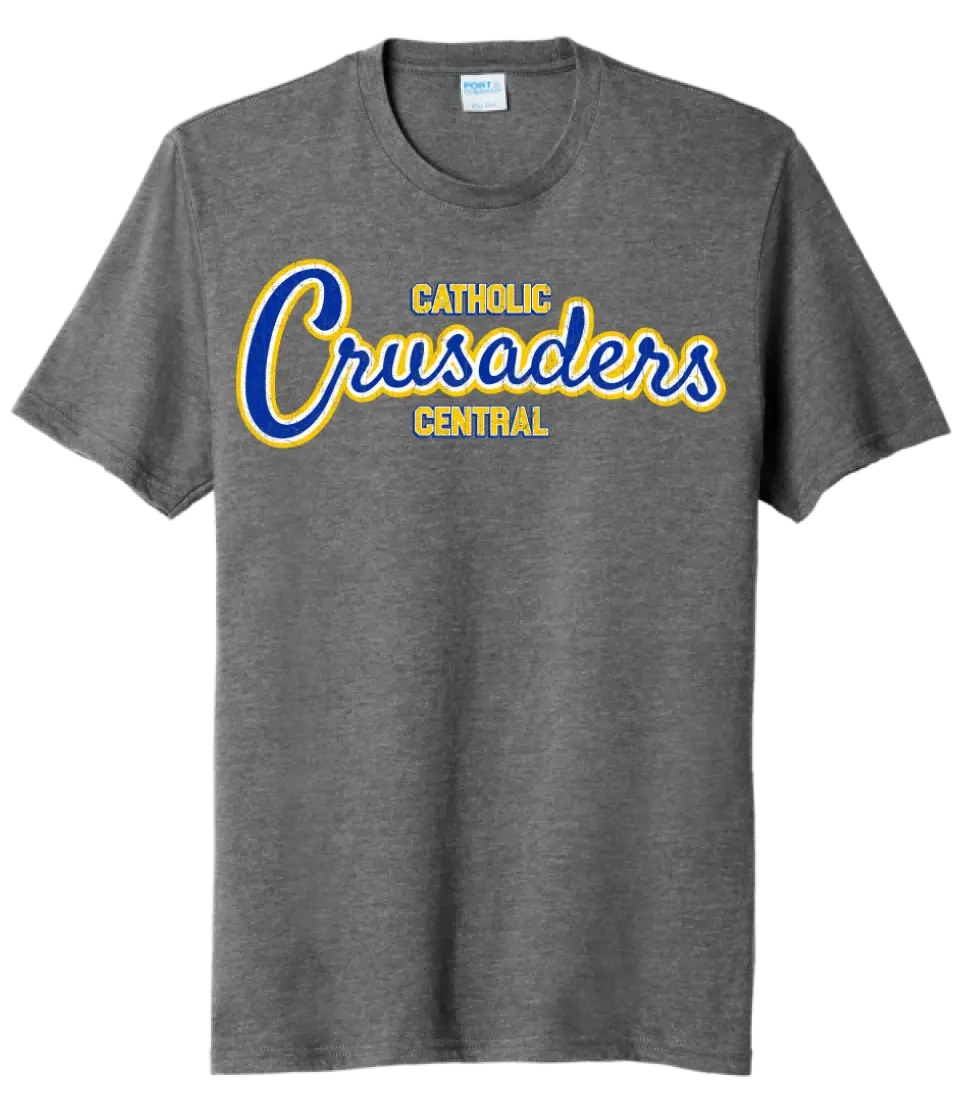 Steubenville Catholic Central Distressed Crusaders Script Tri-Blend Tee