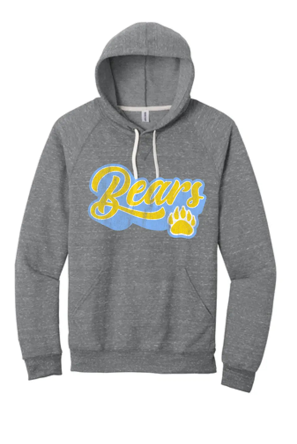 Oak Glen Distressed Script with Paw Snow Heather French Terry Raglan Hoodie
