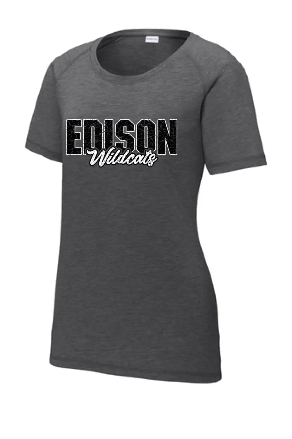 Edison Cracked Ladies PosiCharge Tri-Blend Wicking Scoop Neck Raglan Tee