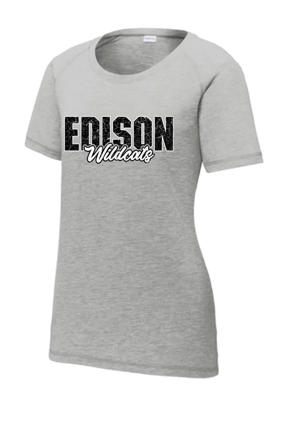 Edison Cracked Ladies PosiCharge Tri-Blend Wicking Scoop Neck Raglan Tee