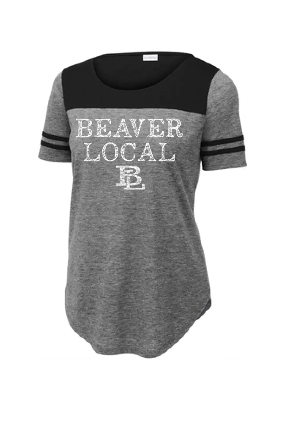 Beaver Local Distressed Ladies PosiCharge Tri-Blend Wicking Fan Tee