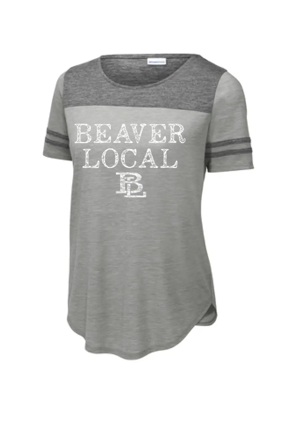 Beaver Local Distressed Ladies PosiCharge Tri-Blend Wicking Fan Tee