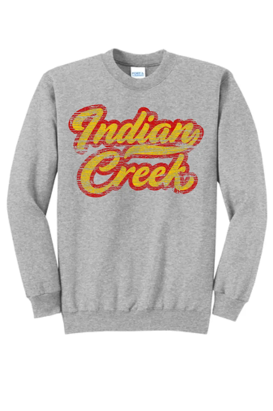 Indian Creek Distressed Script Tail Core Fleece Crewneck Sweatshirt