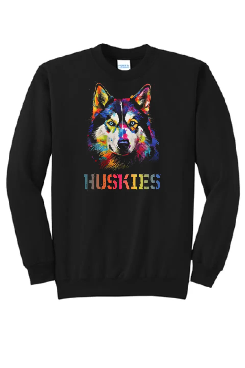 Harrison Central Husky Dog Rainbow Colors Core Fleece Crewneck