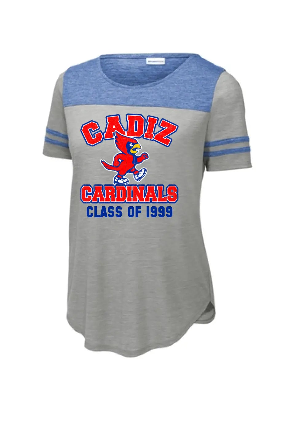 Cadiz Cardinals Walking Distressed Custom Graduation Year Ladies PosiCharge Tri-Blend Wicking Fan Tee