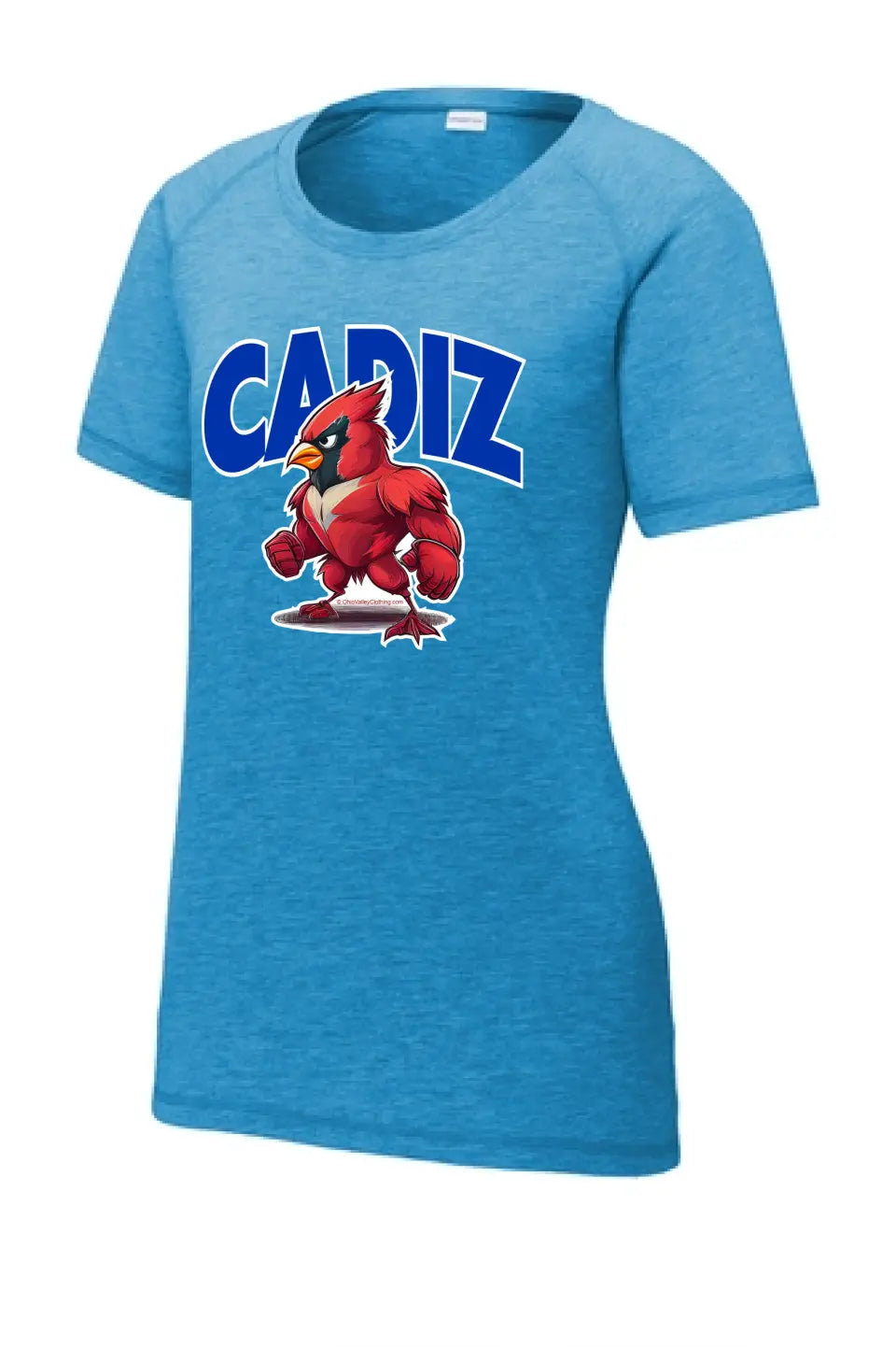 Cadiz Standing Fighting Cardinal Ladies PosiCharge Tri-Blend Wicking Scoop Neck Raglan Tee