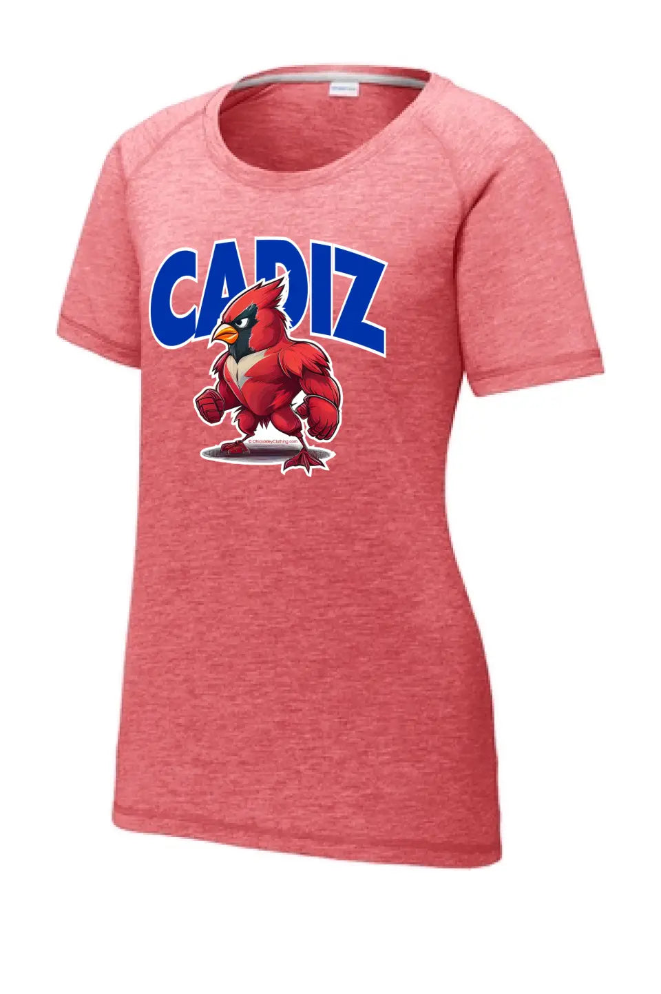 Cadiz Standing Fighting Cardinal Ladies PosiCharge Tri-Blend Wicking Scoop Neck Raglan Tee