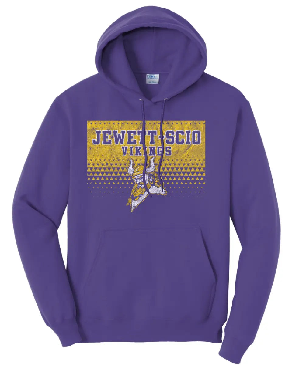 Jewett-Scio Vikings Triangles Distressed Design Core Fleece Hoodie