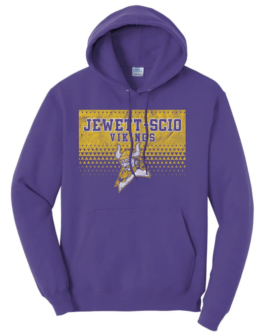Jewett-Scio Vikings Triangles Distressed Design Core Fleece Hoodie