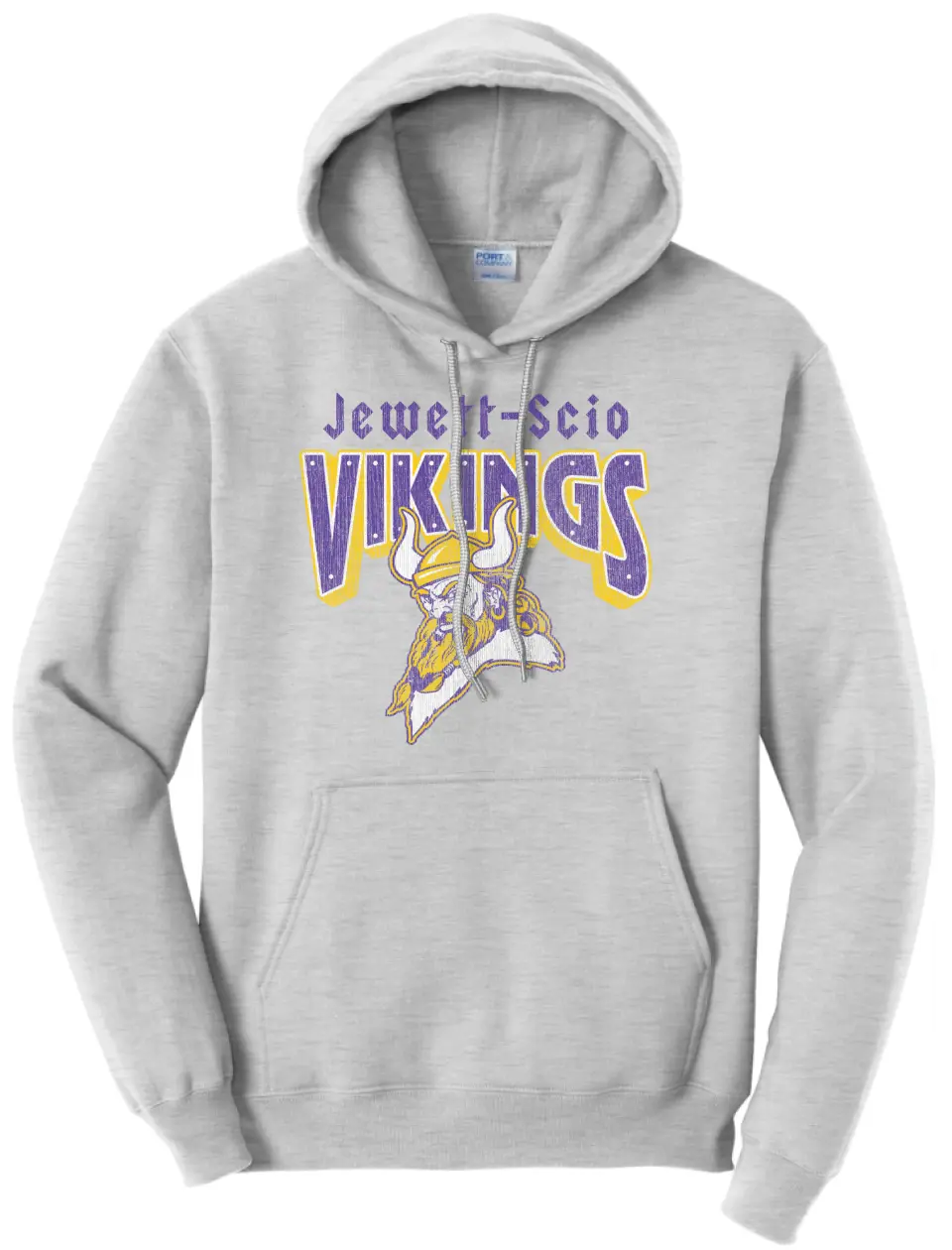 Jewett-Scio Vikings Rivets Distressed Design on Gray Core Fleece Hoodie