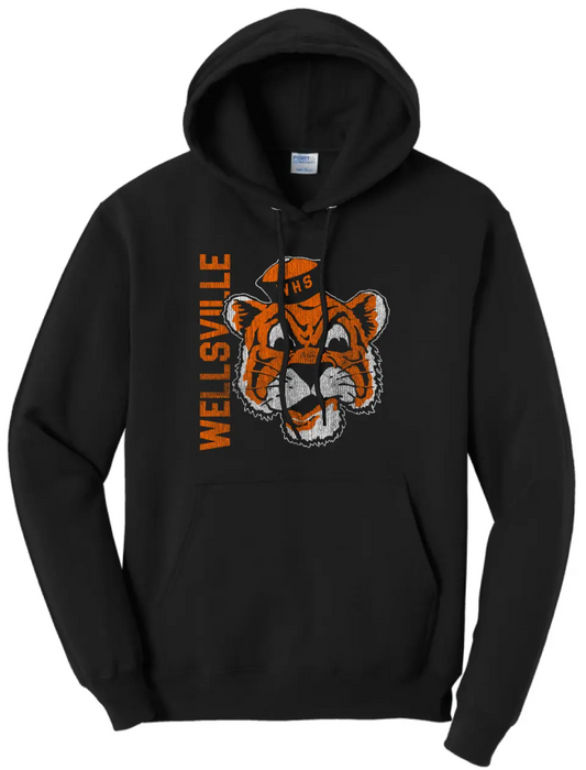 Wellsville Distressed Vintage Tiger Logo Core Fleece Hoodie