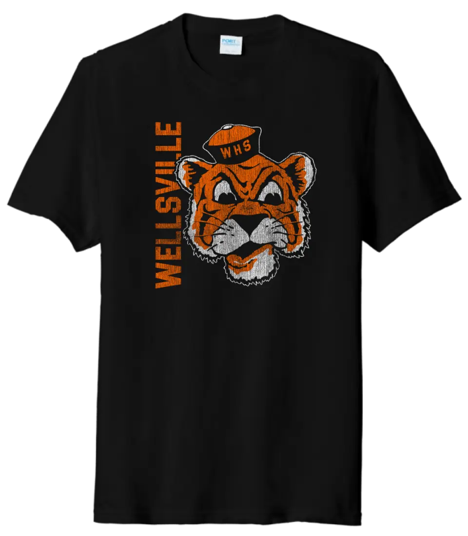Wellsville Distressed Vintage Tiger Logo Tri-Blend Tee