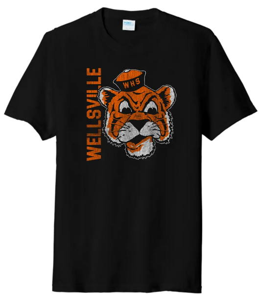 Wellsville Distressed Vintage Tiger Logo Tri-Blend Tee