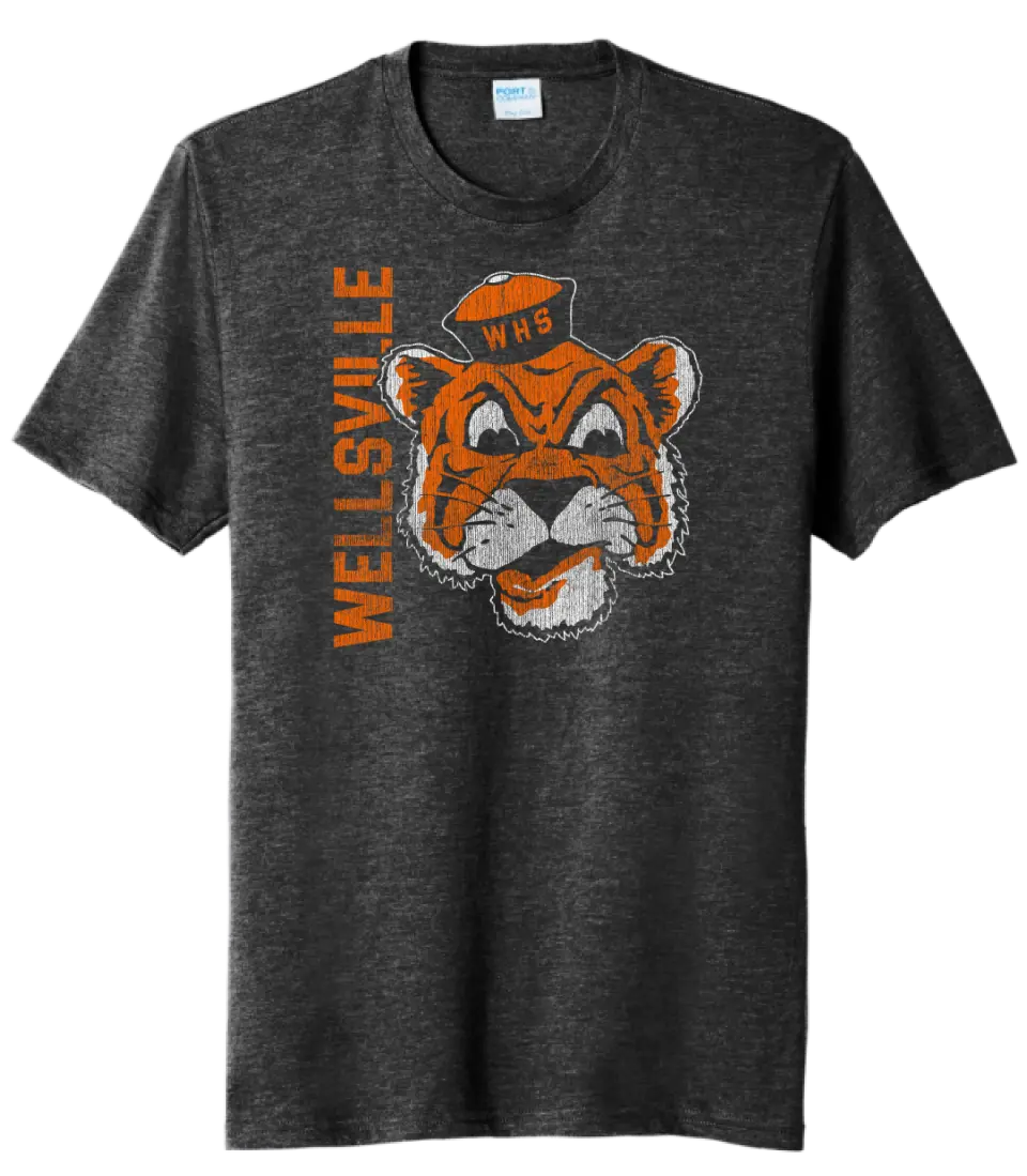 Wellsville Distressed Vintage Tiger Logo Tri-Blend Tee