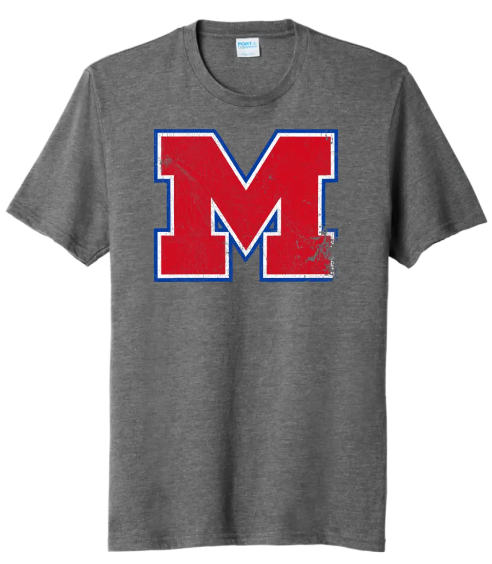 Morgantown Distressed M Logo Tri-Blend Tee
