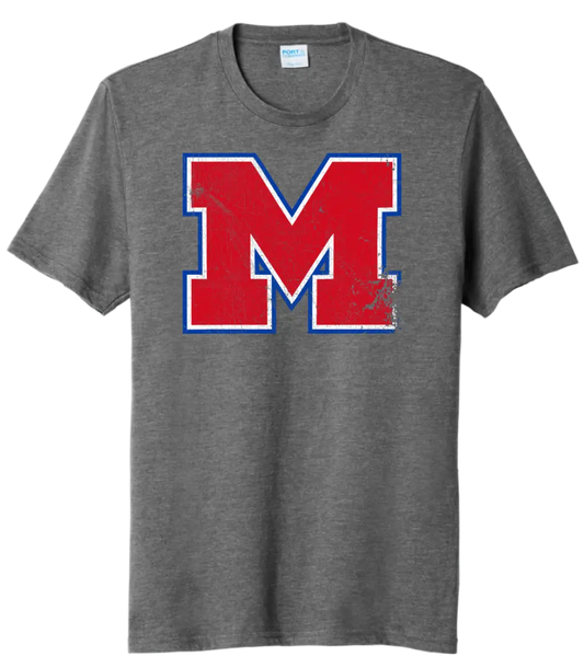Morgantown Distressed M Logo Tri-Blend Tee